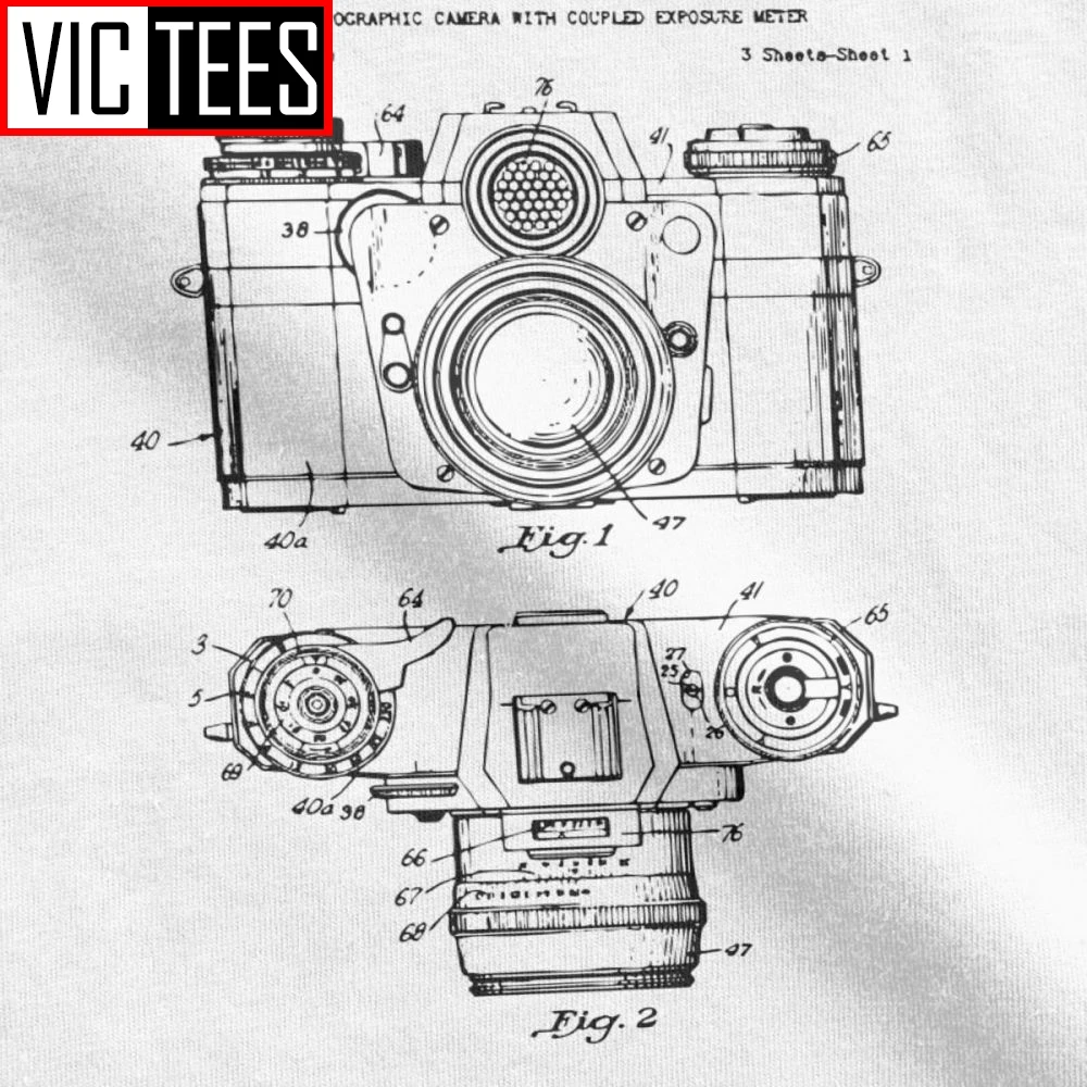 Men Camera Patent Photographer Old Camera T-Shirt Funny Crew Neck Short Sleeve Clothes Pure Cotton Tees Adult Men T Shirts