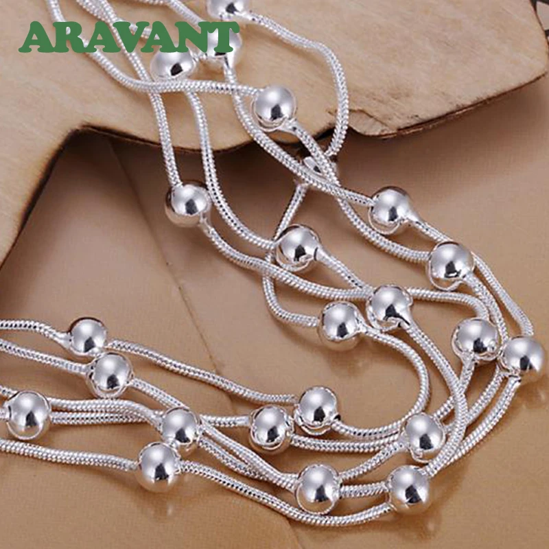 925 Silver Smooth Bead Necklace Bracelet Set For Women Fashion Jewelry