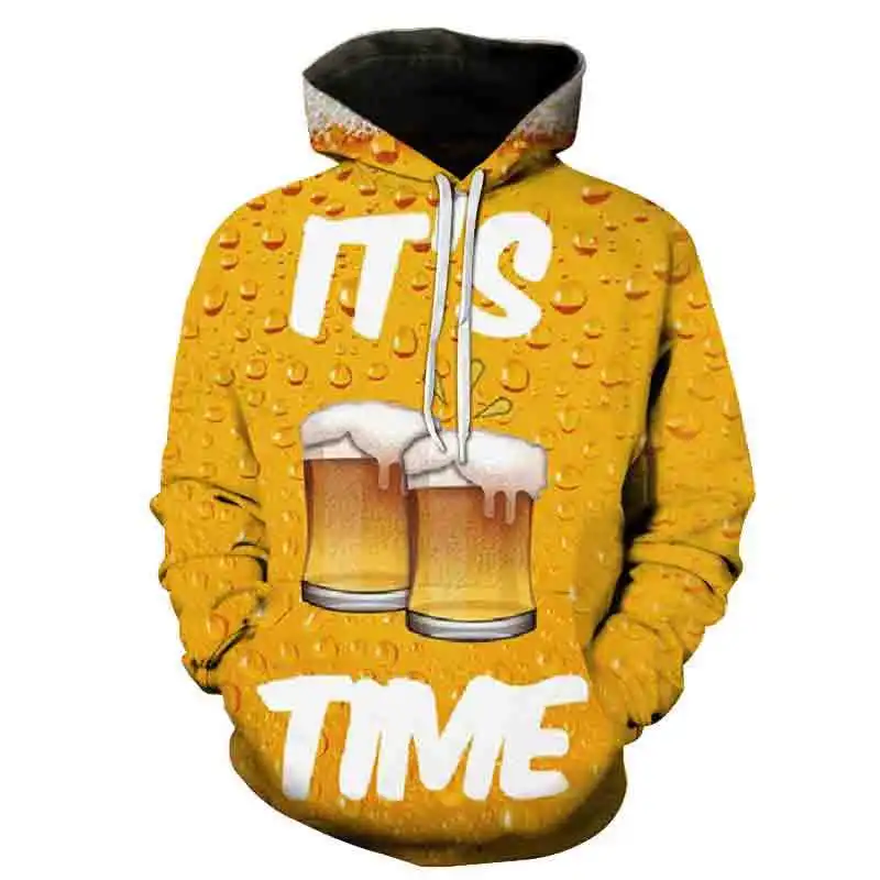 

New 3D Printed Beer Hoodie Men Women Daily Casual Long Pullover Sweatshirt Teenager Children Cool Street Breathable Top Coat