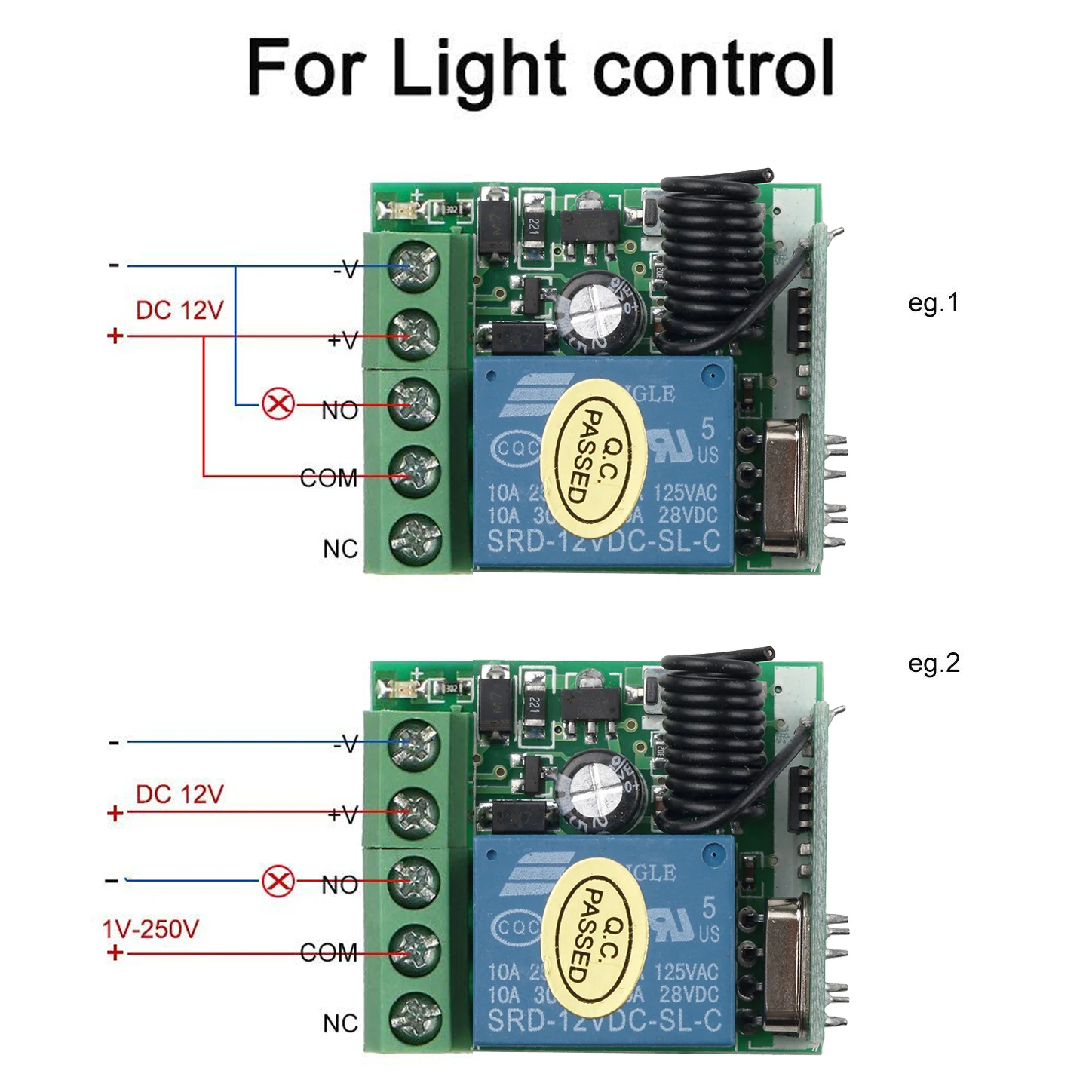 Kebidumei 433 Mhz interruttore telecomando senza fili DC 12V 1CH relè RF 433 Mhz modulo ricevitore per l\'apprendimento del codice trasmettitore