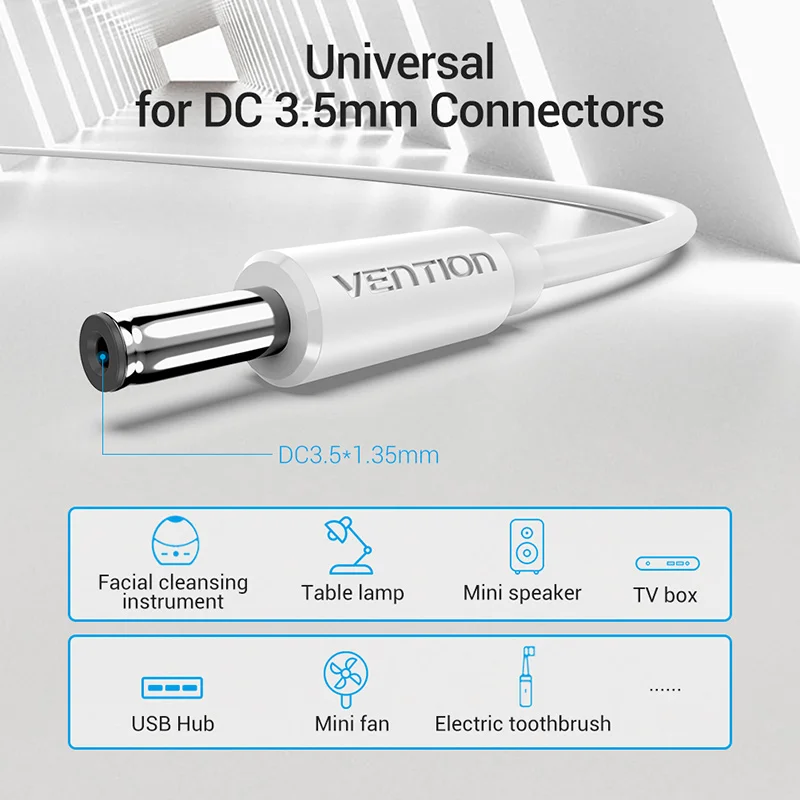 Vention USB to DC 3.5mm Power Cable USB A to 3.5 Jack Connector 5V Power Supply Adapter for Fans USB HUB DC 5.5mm Charging Cable