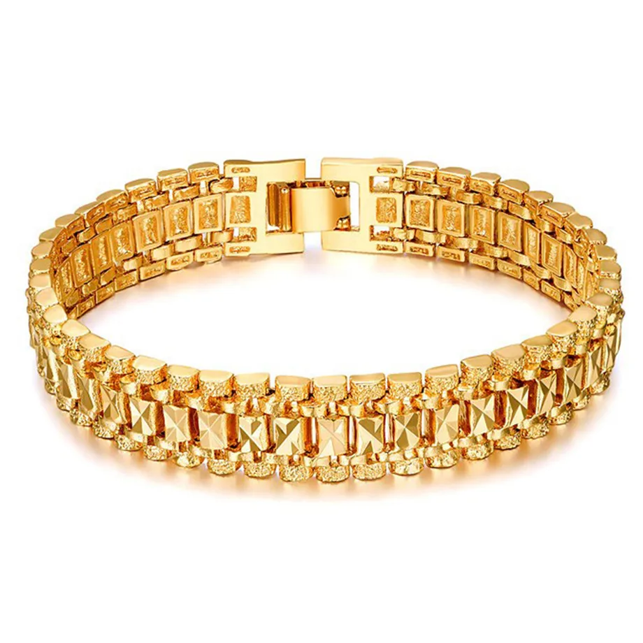 12MM Men\'s Gold Color Link Chain Bangle Bracelet For Women Boy Girl Fashion Gift Jewelry Dropshipping SL166