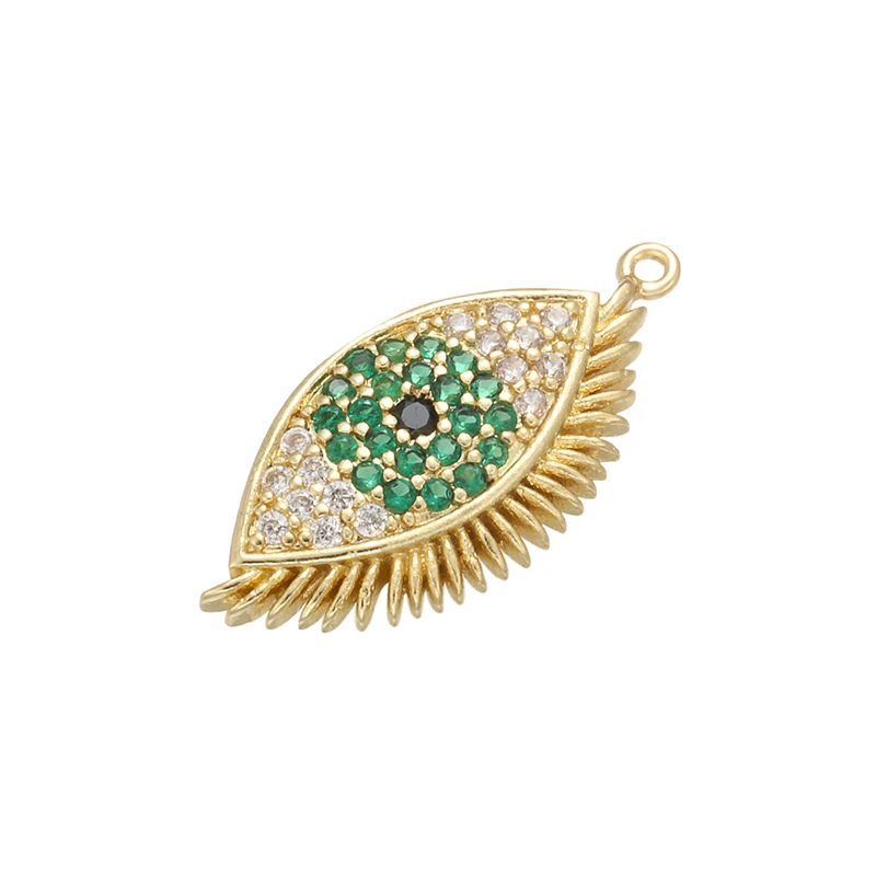 ZHUKOU 12x23mm Brass Cubic Zirconia Green Crystal eyes Pendant for Women\'s Necklace Earrings Jewelry Accessories Model: VD522