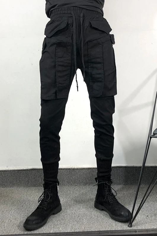 Owen Seak Men Casual Harem Pants Gothic Men Clothing Cargo High Street Sweatpants Autumn Men Calf-Length Pant Black Pants