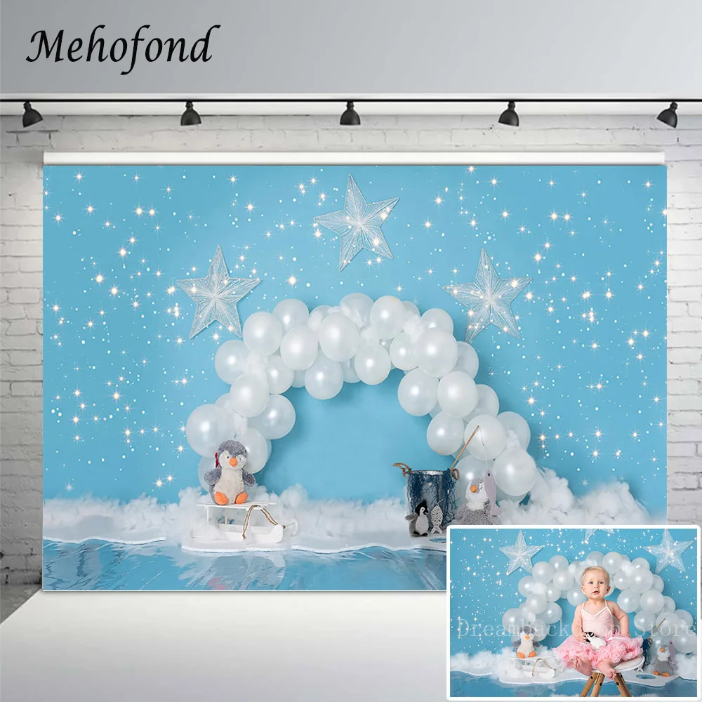 

Mehofond Twinkle Little Star Birthday Backdrop Photography White Balloon Penguin Baby Portrait Photo Background Studio Photocall