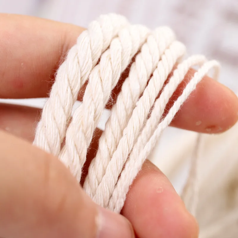 2meter 100% Cotton Cords 3 Shares Twisted Twisted Cotton Rope for Bag Home Decor DIY Home Textile Accessories 6/8/10/12/18/20mm