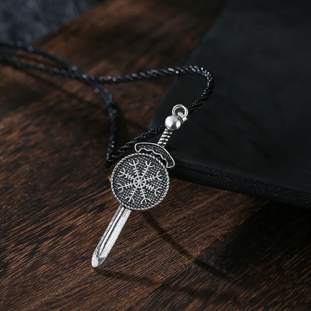 QIAMNI Punk Native North Slavic Sword Talisman Pendant Necklace for Women Men Gothic Viking Amulet Fashion Jewelry Gift