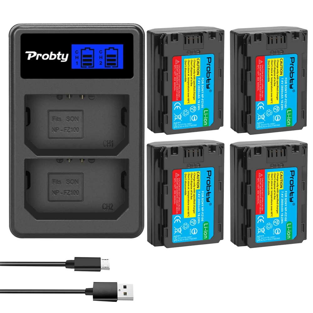 Original Probty 2600mAh NP-FZ100 NP FZ100 NPFZ100 Camera Batteries + LCD Dual Charger For Sony BC-QZ1 Alpha 9 9R ZV-E1 A6700