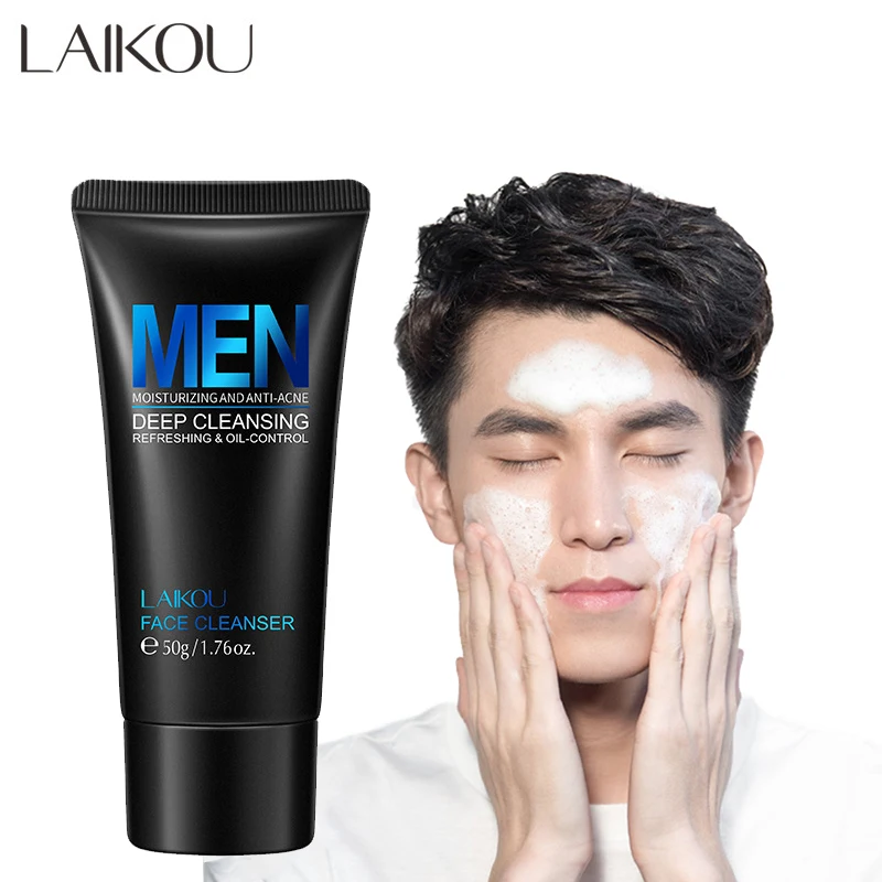 Laikou homem limpeza facial rosto lavagem hidratante cuidados com a pele controle de óleo blackhead remover esfoliante cosméticos profundo narishing