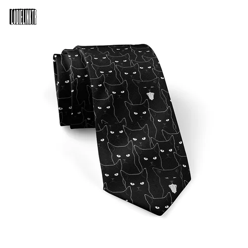 Nuevo Corbata negra de 8cm de ancho para hombre, corbatas bonitas y divertidas de estilo oscuro con gatito, accesorios de camisa de calle de Hip-Hop, fiesta de boda de negocios informal