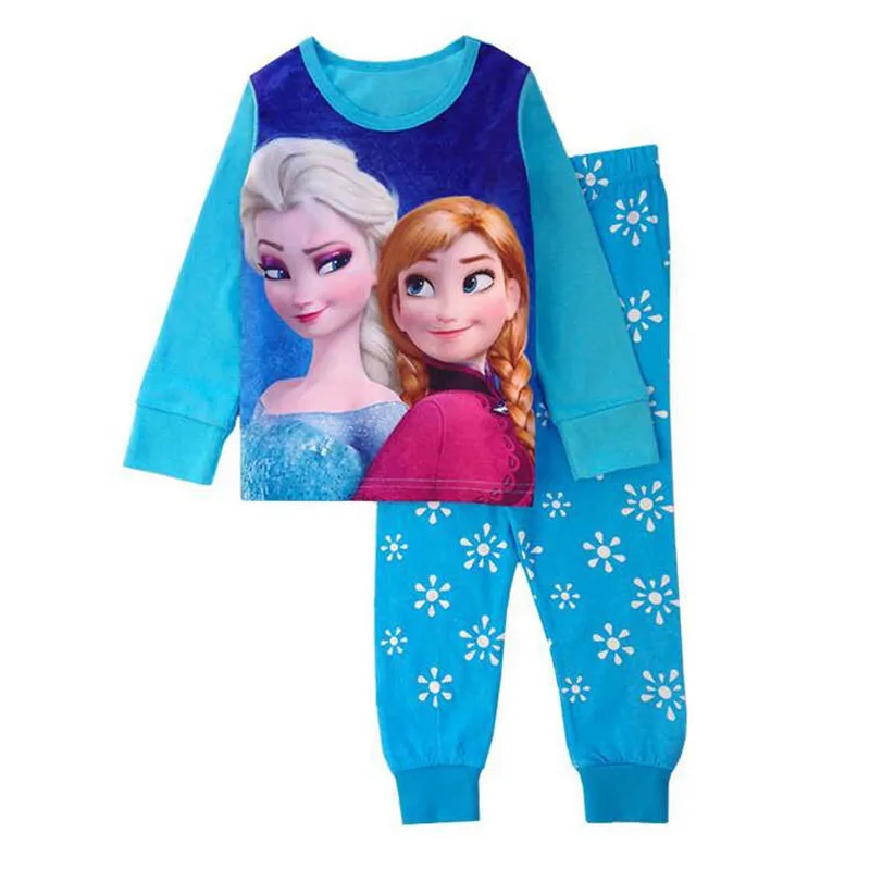 HOT 2pcs/set Children\'s Pajamas Sets Girls Boys Anna Elsa Cartoon Cars Minnie Mickey Kids Pyjamas Baby Boy Clothes