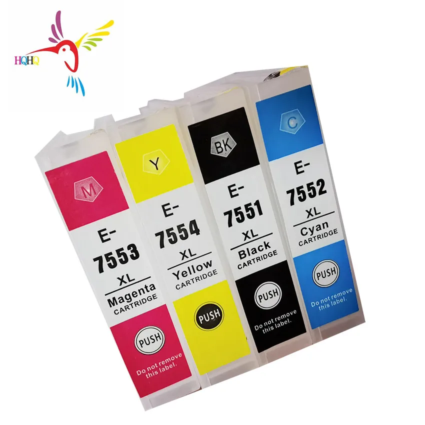 

4 Colors/Set T7551-T7554 Refillable Ink Cartridge With Permanent Chip For Epson WF-8010/8510/8090/8590 Printer Plotter