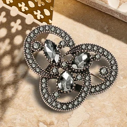 Kinel 2020 Fashion Women Vintage Gray Crystal Brooch Pin Gold Plating Arabesque Rhinestone Turkish Brooch Lapel Scarf Broches