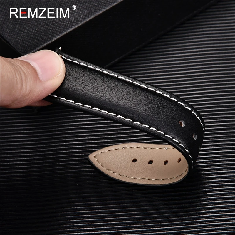 REMZEIM Leather Watchband Strap 18/20/22/24MM Calfskin Watch Band Stainless Steel Buckle Watch Accessories Black Brown