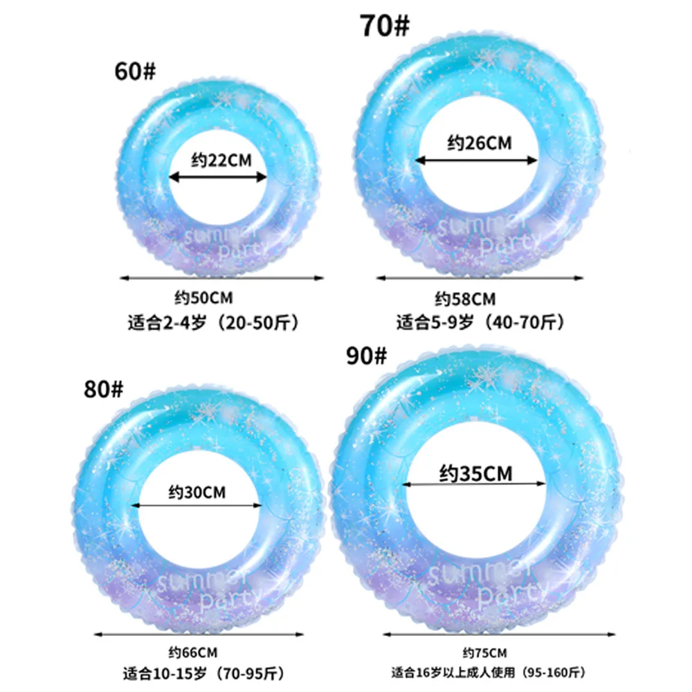 Anel de natação inflável com lantejoulas, anel brilhante de estrela de cristal para piscina, 90cm, 120cm para adulto, brinquedo de piscina