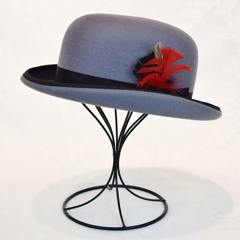 

LongBaiLi Men Wool Top Hats With Feather Chapeu Masculino Dress Performing/Magic/Bowler Hats PWFR115