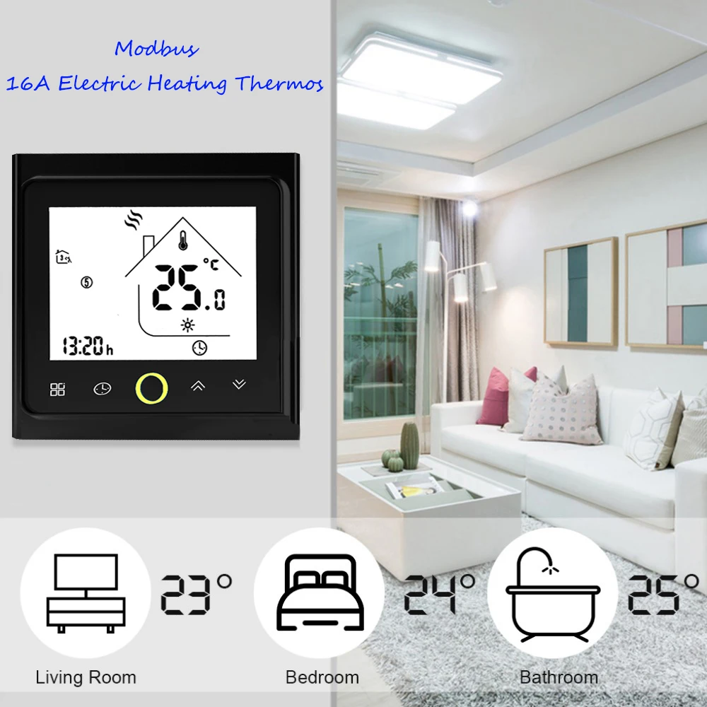 

Thermostat Modbus Communication 16A Electric Heating Thermostat LCD Touch NTC Sensor Programmable Room Temperature Controller