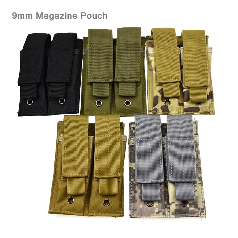 Double Pistol Mag Pouch Molle Tactical 9mm Magazine Pouch Belt Dual Mag Bag Flashlight Holder Holster Hunting Pocket Accessories