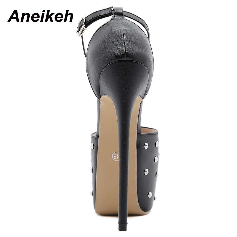 Aneikeh 2024NEW Rivet Platform PU Head Peep Toe caviglia-Wrap sandali con tacco a spillo Sandalias De Las Mujeres Buckle Party novità