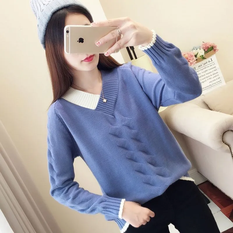 Women\'s Sweaters Knitting Pullover 2022 New Autumn Winter Casual Loose Striped V-neck Knitted Sweater Female Pullovers Tops