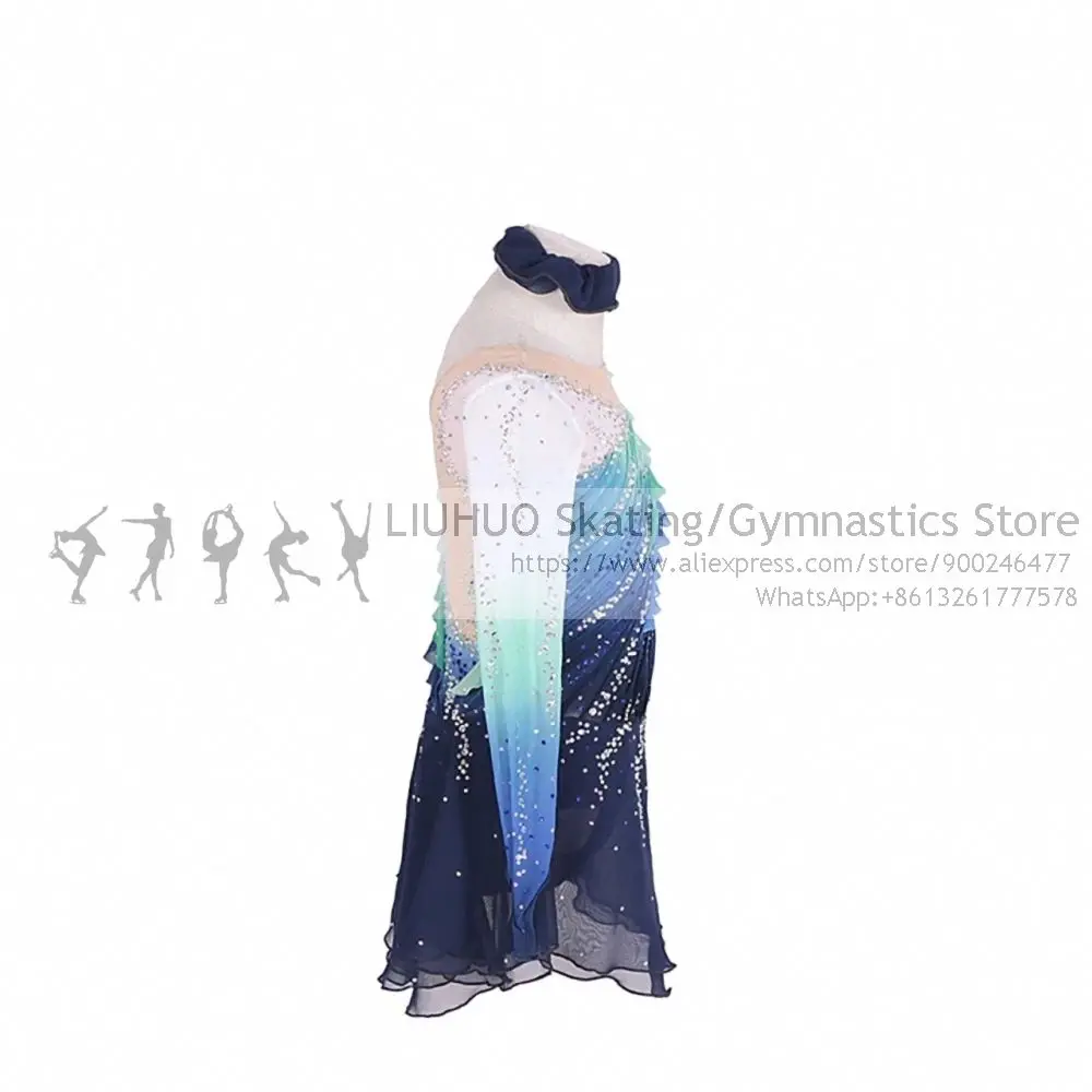 Ice Skating Clothing Dress Blue Gradient Children girls costumes pattinaggio Artistic dress Ballroom Ballet teens Dance dress