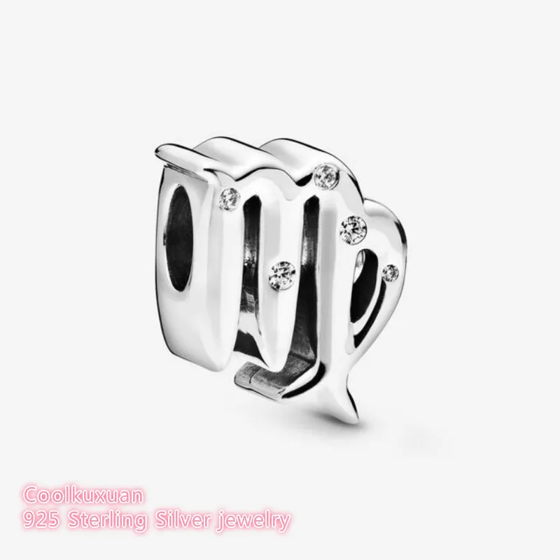 

Winter 100% 925 Sterling Silver Sparkling Virgo Zodiac Charm beads Fits Original Pandora bracelets Jewelry Making