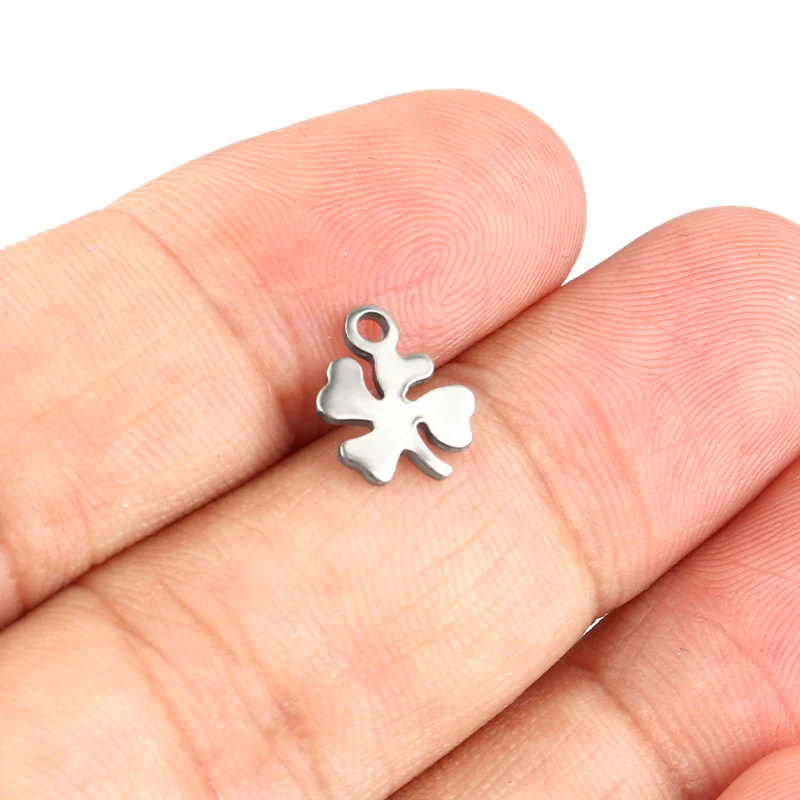 20pcs/lot Stainless Steel Lucky Flower Charm Four Leaf Clover Pendant For DIY Jewelry Findings Making Supplies Accessories HXD