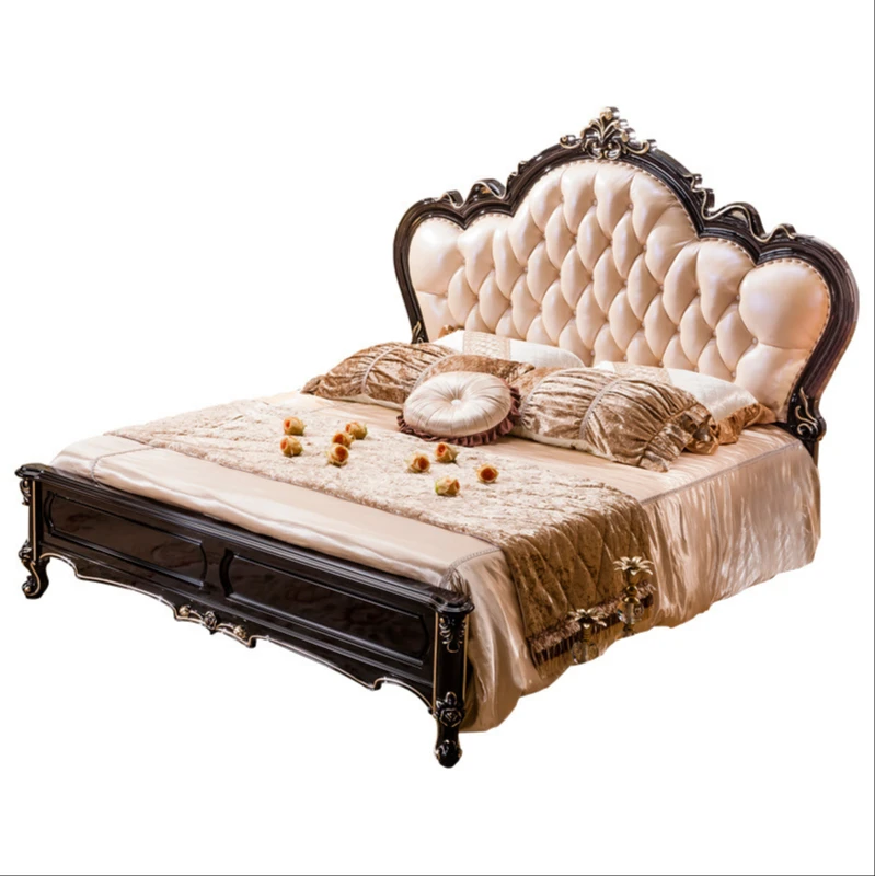 bed ebony full solid wood carving master bedroom small household type 1.5 meters neoclassical leather high box 1.8 meters