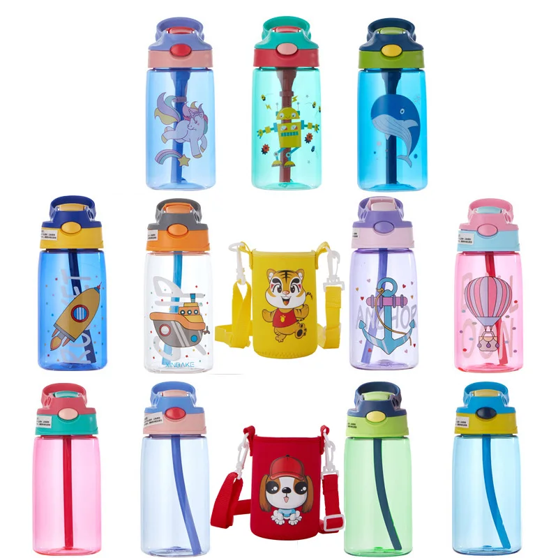 480ML Leakproof Children's Straw Cup Cartoon Plastic Kids Water Sippy Cup Outdoor Portable Baby Water Bottle School Kids Kettle