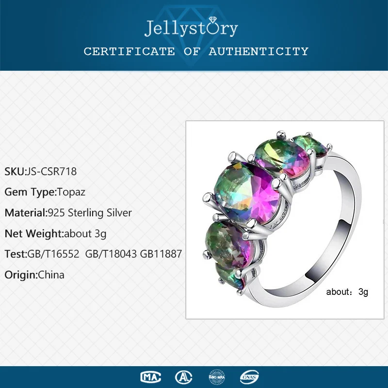 Jellystory Trendy 925 Silver Ring with 5 pieces Oval shape Topaz gemstone jewellery Rings for women Wedding Party Gift size 6-10