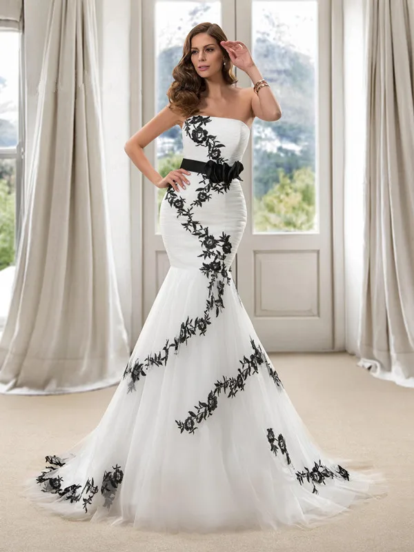 Elegant Strapless Off Shoulder Floor Length Ribbon Black Lace Gown Mermaid bridal gown 2018 lace mother of the bride dresses