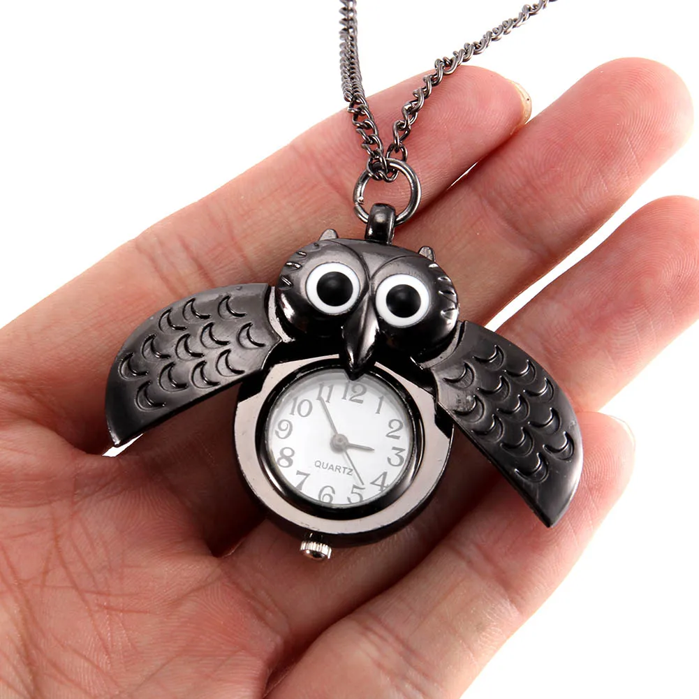 Women Vintage Pocket Watch Quartz Watch Cool Chain Cute Owl Cover Watches XIN-Shipping