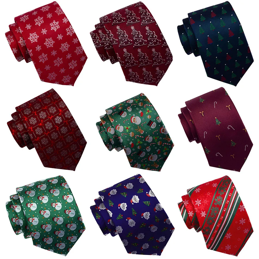 Corbatas de seda de navidad para hombres, corbata de cuello clásica para regalo de Festival, corbata novedosa de moda para hombres, copo de nieve de árbol verde rojo, 8cm