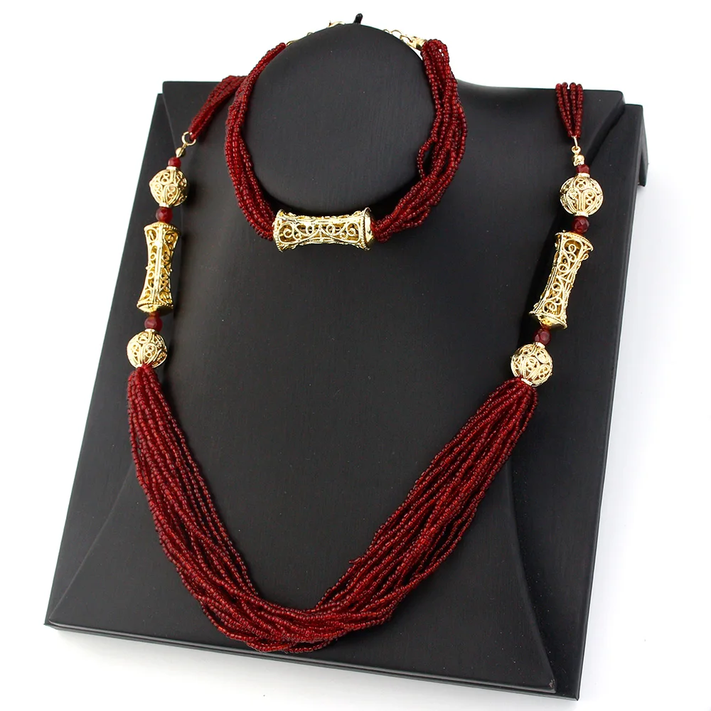 Sunspicems Chic Moroccan Bride Jewelry Sets For Women Arabic Hand Beads Choker Necklace Charm Bracelet Gold Color Caftan Jewelry