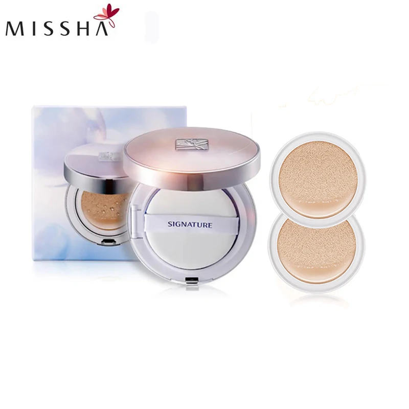 MISSHA Signature Essence Cushion Special SET 14g+( Refill14g*2) SPF50+/PA+++ Korean Air CC Cream Waterproof Brighten Foundation