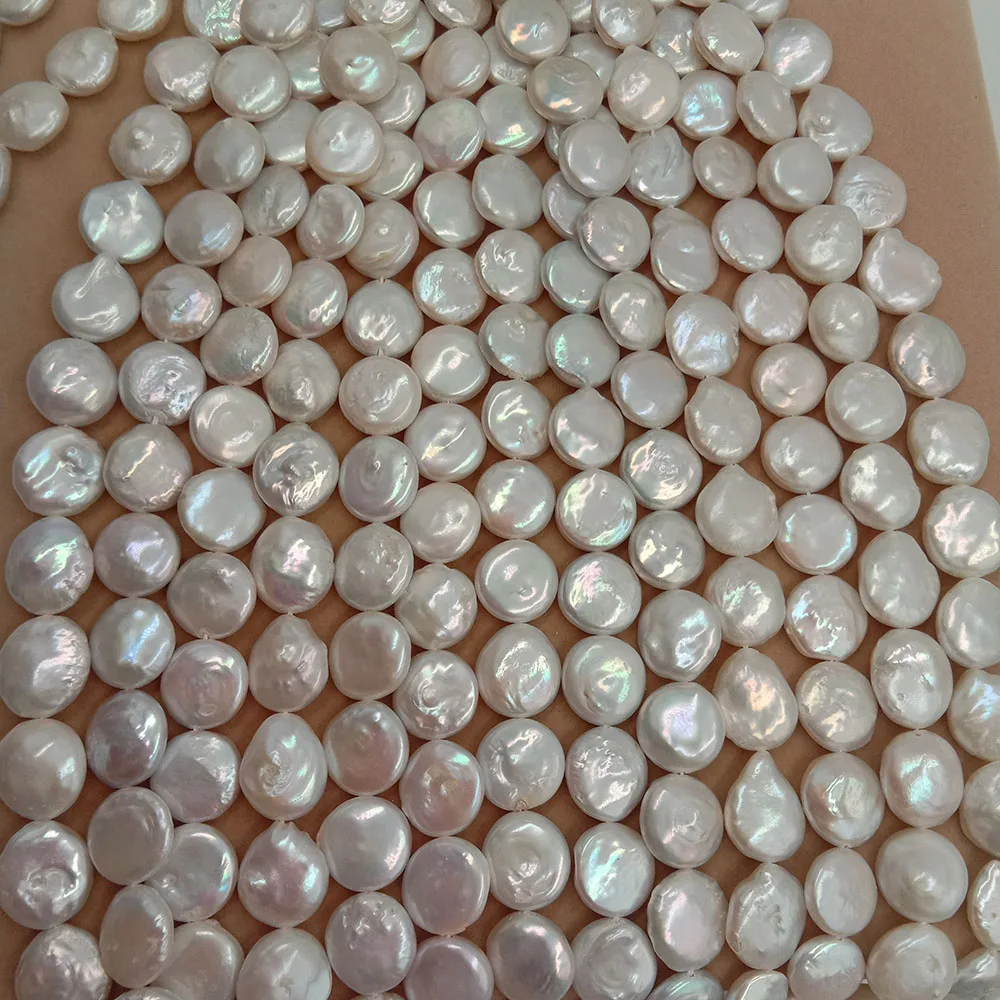 FREE SHIPPING, pearl beads,12-14 MM round coin pearl beads,100% freshwater loose pearl ,full hole drilled