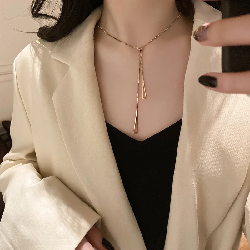 Simple Rose Gold Colour Titanium Steel Colorfast Necklace For Womans Korean Fashion Jewelry Accessories Sexy Girl Clavicle Chain