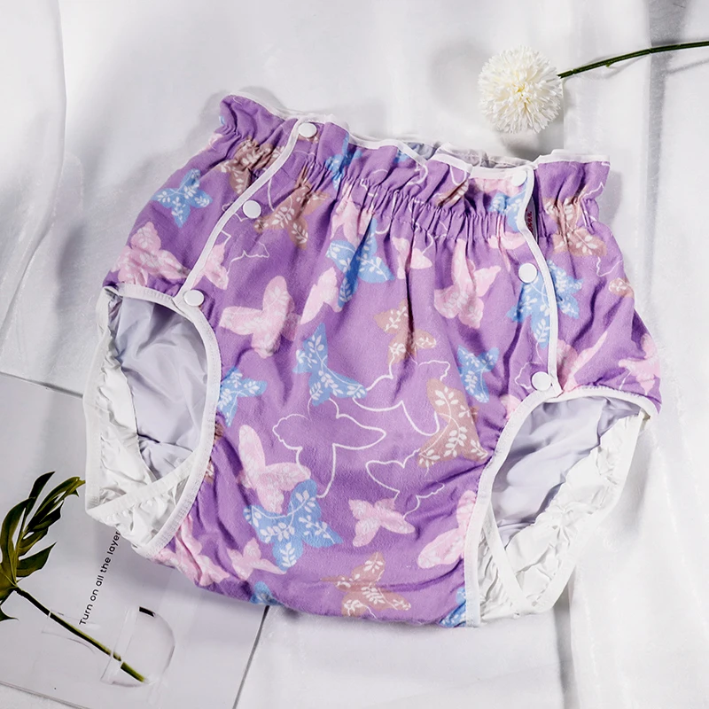 Free Shipping  FUUBUU2215-Purple Butterfly-L Snow White Adult Diaper/ incontinence pants/ diaper changing mat/Adult baby