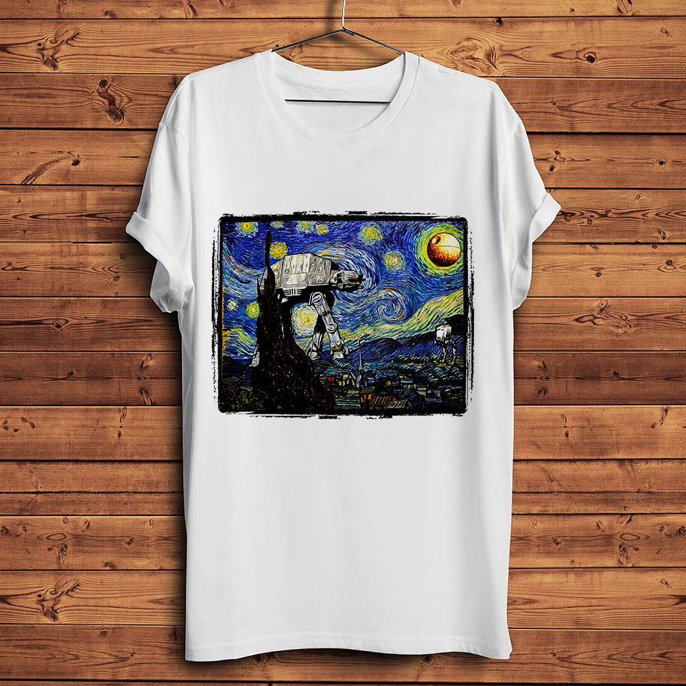 Men's Van Gogh Starry Night Empire Funny amusing T Shirt, Cool Streetwear, White, Casual, New