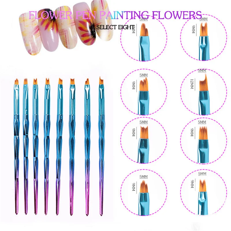 Pincel para pintura de unhas, 8 peças, arte de unha, padrões, caneta de desenho, degradê, diy, caneta de flor de unha, gel acrílico, esmalte uv, ferramentas para unhas