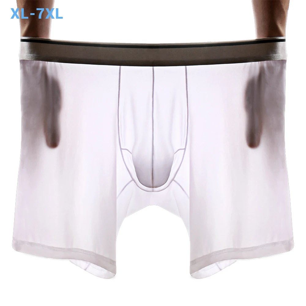 Shionf 2pcs Ultra Thin Men\'s underwear Ice Silk Cooling Boxer men Scrotum Support Anti Friction long leg 7XL Soft Panties