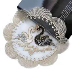 Modern Chinese Gold Embroidered Swan Pattern Round Table Mat Bar Counter Kitchen Coaster Christmas Wedding Festive Decoration