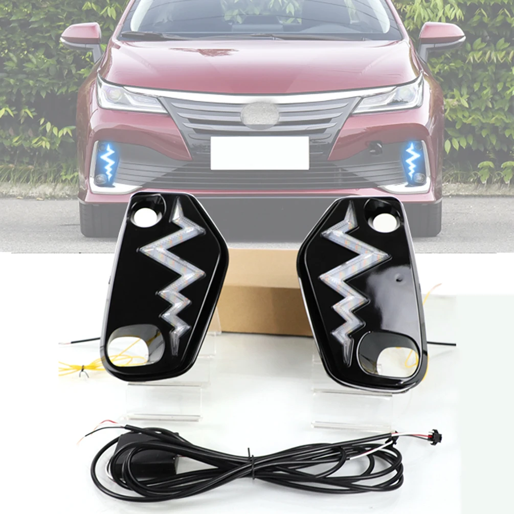 2Pieces Turn Signal Yellow Car LED Daytime Running Lights for Toyota Allion 2021 12V Daylights Fog Lamp Hole Blue DRL Waterproof