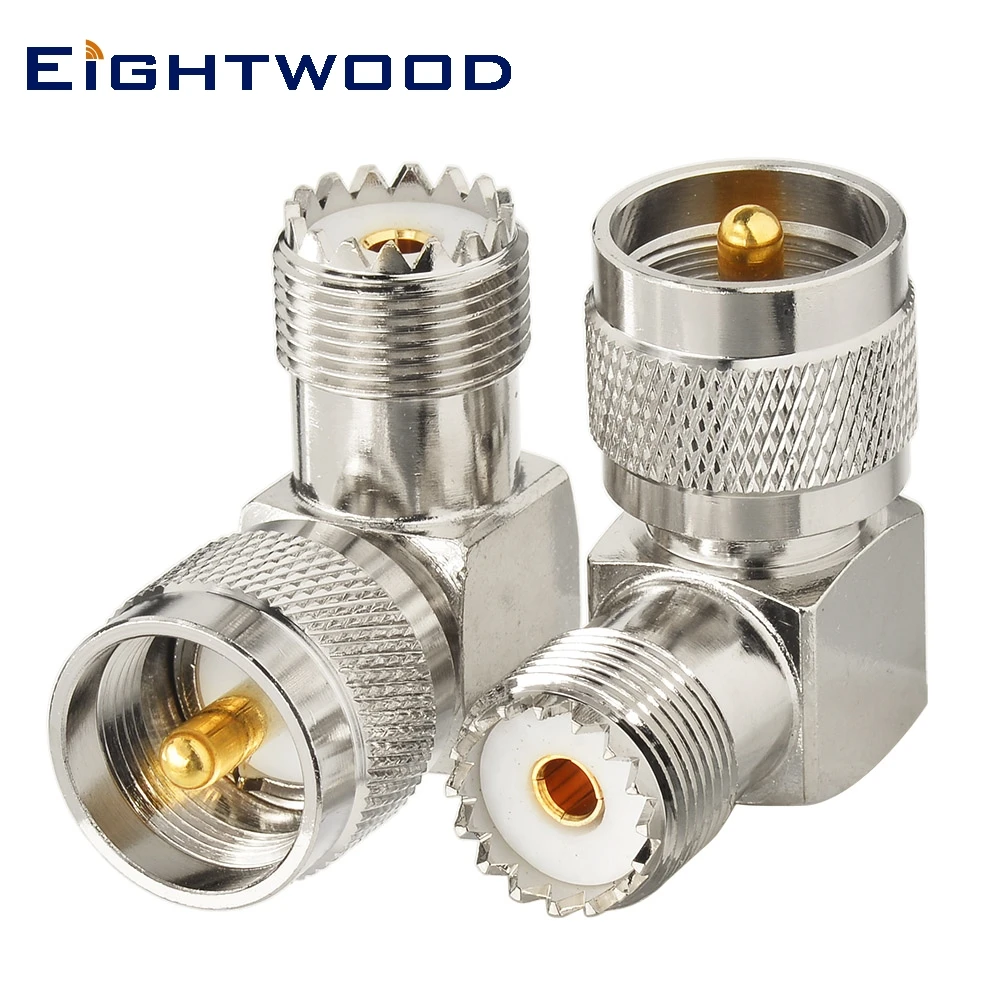 Eightwood UHF to UHF RF Coaxial Adapter UHF Plug Male to UHF Jack Female Right Angle Elbow RF Connector PL-259 SO-239 Pack of 2S