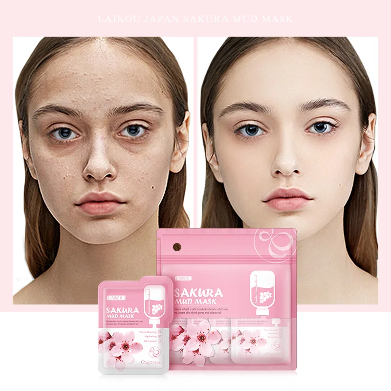 50pcs LAIKOU Japan Sakura Mud Face Mask Anti Wrinkle Night Facial Pack Skin Clean Dark Circle Moisturize Anti-Aging For Facecare