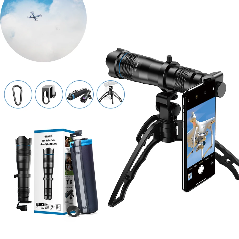 APEXEL HD Zoom Telephoto Lens Series 28X 36X 60X Phone Mountaineering Monocular Telescope Lens+Mini SelfieTripod For Smartphone