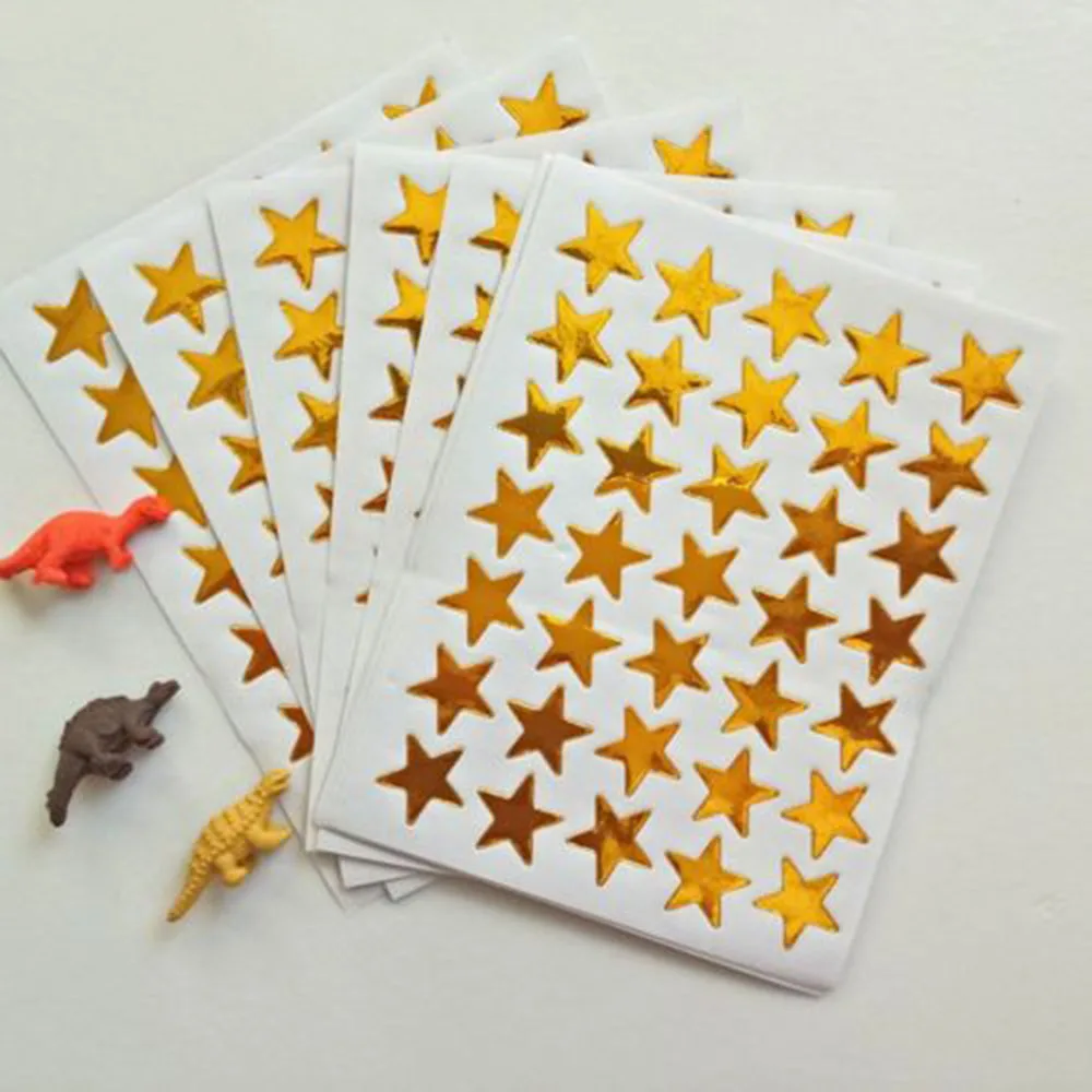 10PCS/PACK Mini Children's Gold  Rewards Pentagram Shiny Sticker Teacher Praise Label Award Five-pointed Star  Golden Cart