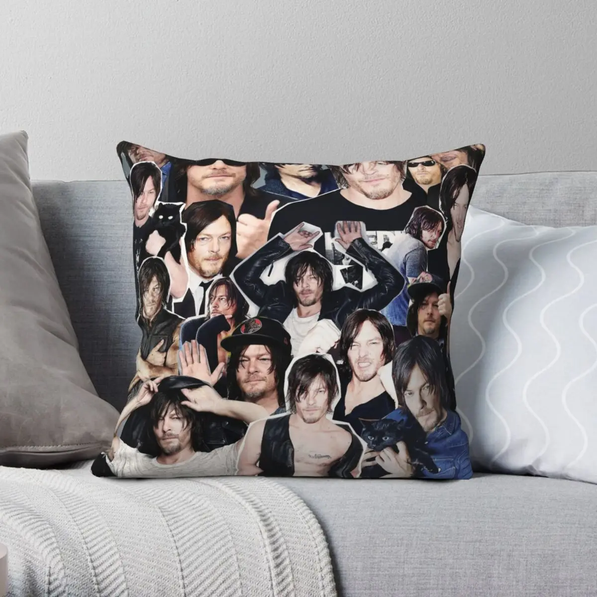 Norman Reedus Collage Square Pillowcase Polyester Linen Velvet Pattern Zip Decor Sofa Cushion Cover 18\