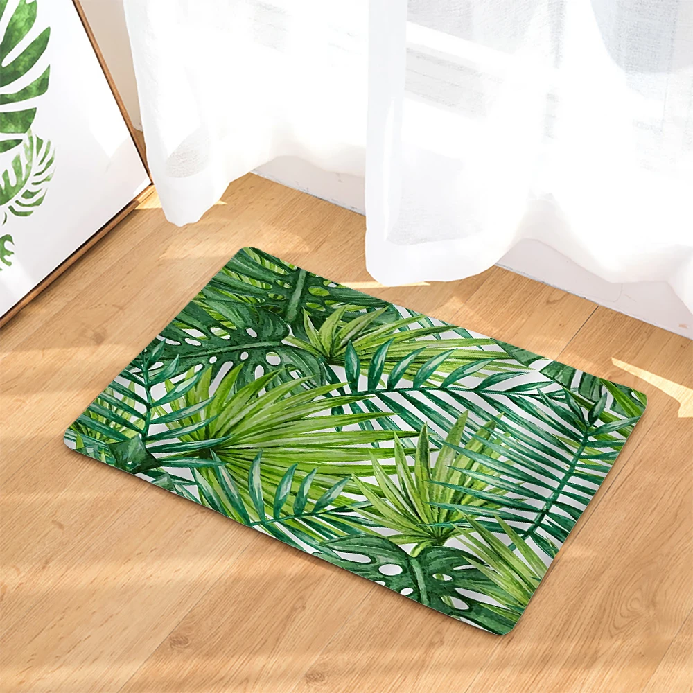 Tropical Green Plants Flowers Birds Style Bathroom Carpets Bath Mat Set 3D Printed Bathroom Floor Carpets Toilet Rugs WC Doormat