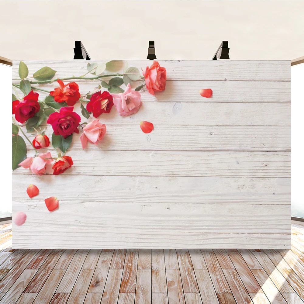Yeeleバレンタインの花木製ボード花びら写真撮影の背景写真の装飾写真スタジオの背景